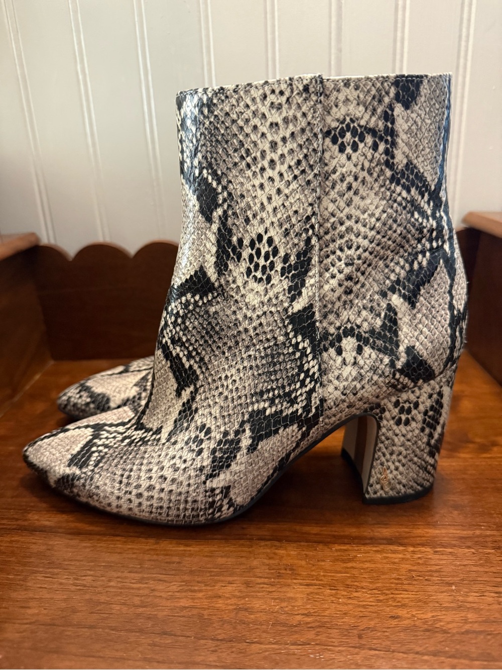 Sam Edelman Snake-Print Ankle Boots in Black and Cream